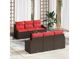 Vidaxl Conjunto De Sofás 7 Unid. 3-número De Lugares Marrom E Vermelho