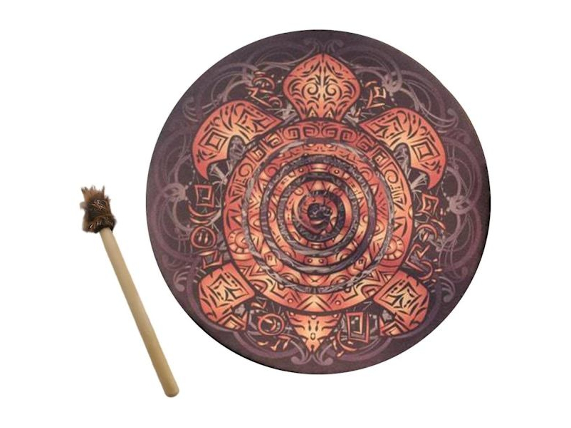 Tambor Xamânico Vegetariano Para Cura Sonora, Artesanal Com Totem Em Formato De Tartaruga Aquaforge