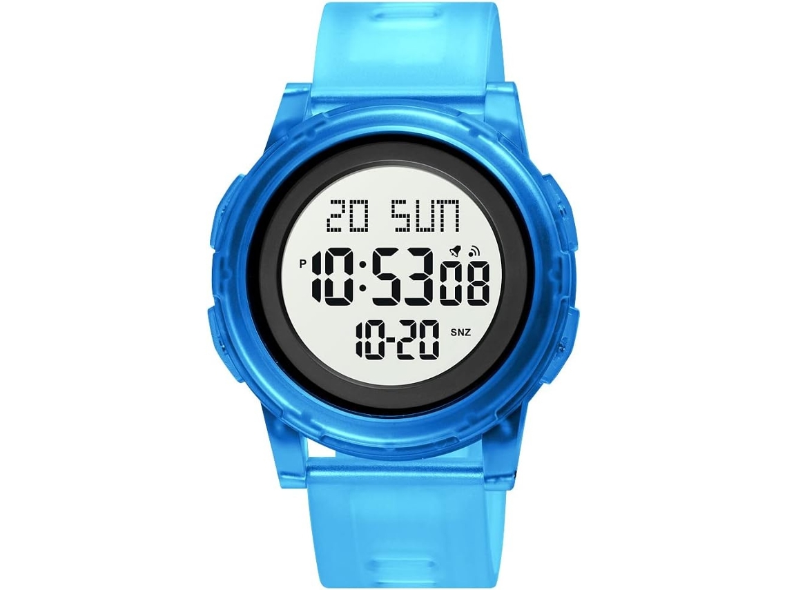 Lurelia Relógio Digital, Visor Digital, Led, Cronómetro, Alarme, Data/calendário, 12/24h, Silicone, Abs, Resistente À Água 5atm, Azul