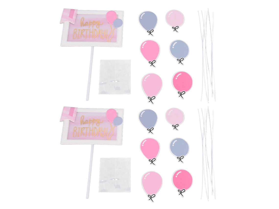 2 Unidades De Decoração Bolo Aniversário Para Menina, Com Letras E Papel Cartão, Na Cor Rosa.