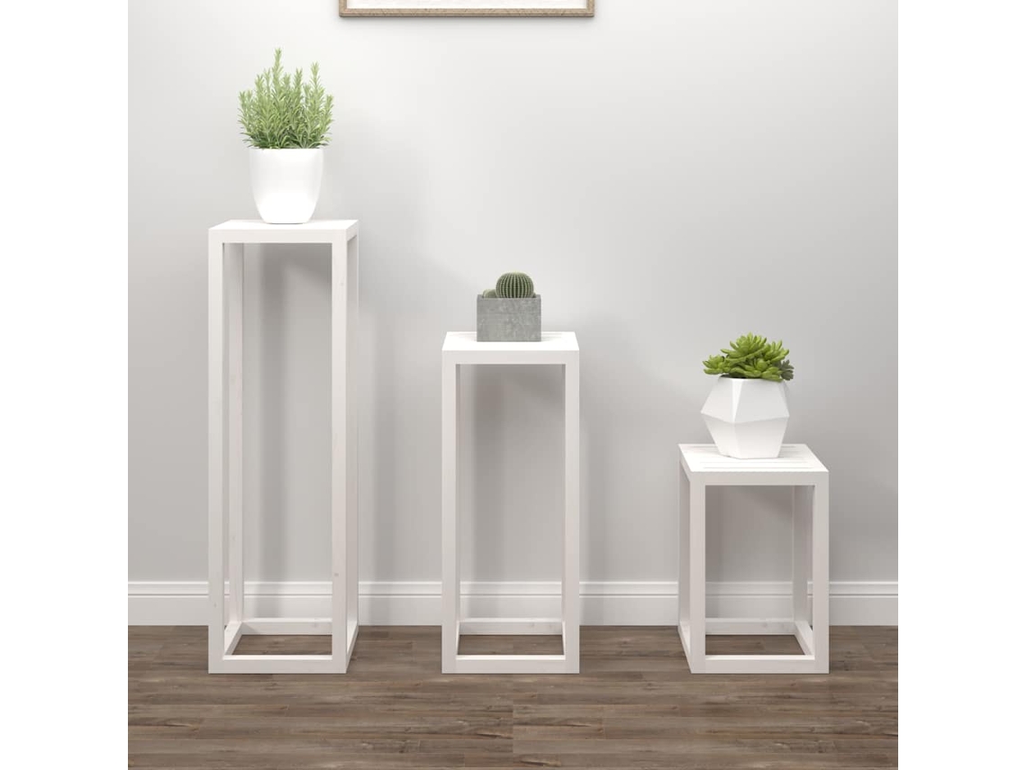 Vidaxl 3 Pcs Conjunto De Suporte Plantas Pinho Maciço Branco