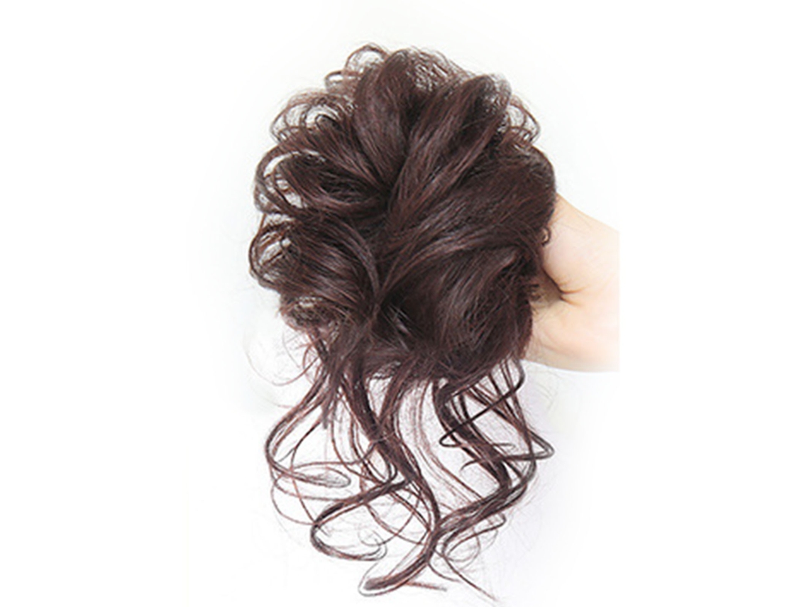 Extensão De Scrunchie De Cabelo Cacheado Castanho Escuro Para Topete