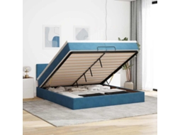 Estrutura De Cama Otomana Com Colchão 200x200 Cm Azul Escuro