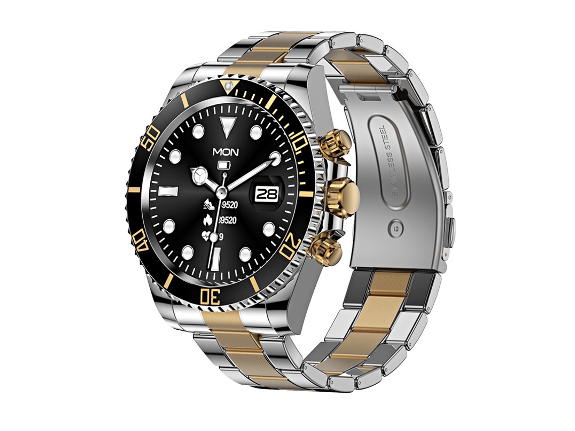 Relógio Inteligente Aw12 com Moldura Giratória Monitor de Frequência Cardíaca e Pressão Arterial Ouro Preto GODTVAGT