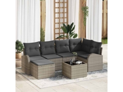 Vidaxl Conjunto De Sofás Com Almofada 7 Pcs Cinzento-claro Vime Pe