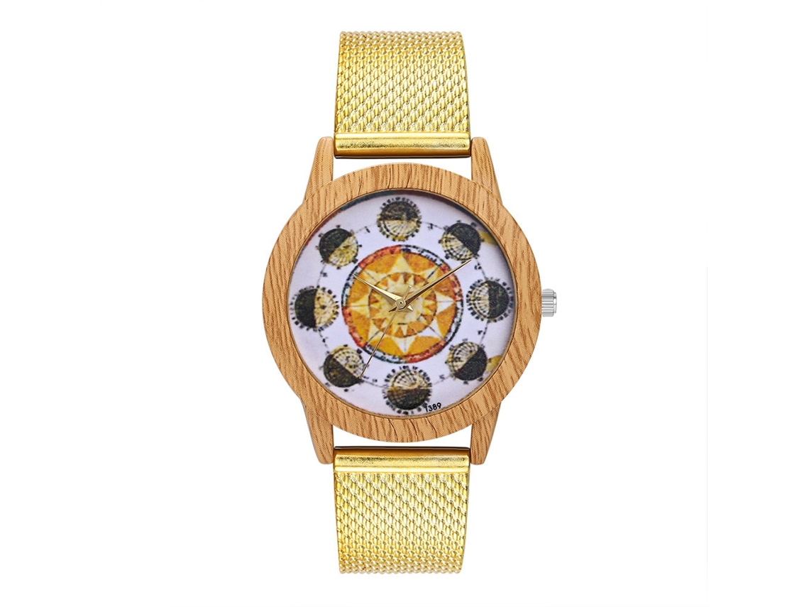 Reloj De Mujer Y Hombre Zhoulianfa Dial Planetario Correa De Malla Cuarzo Analógico (oro)