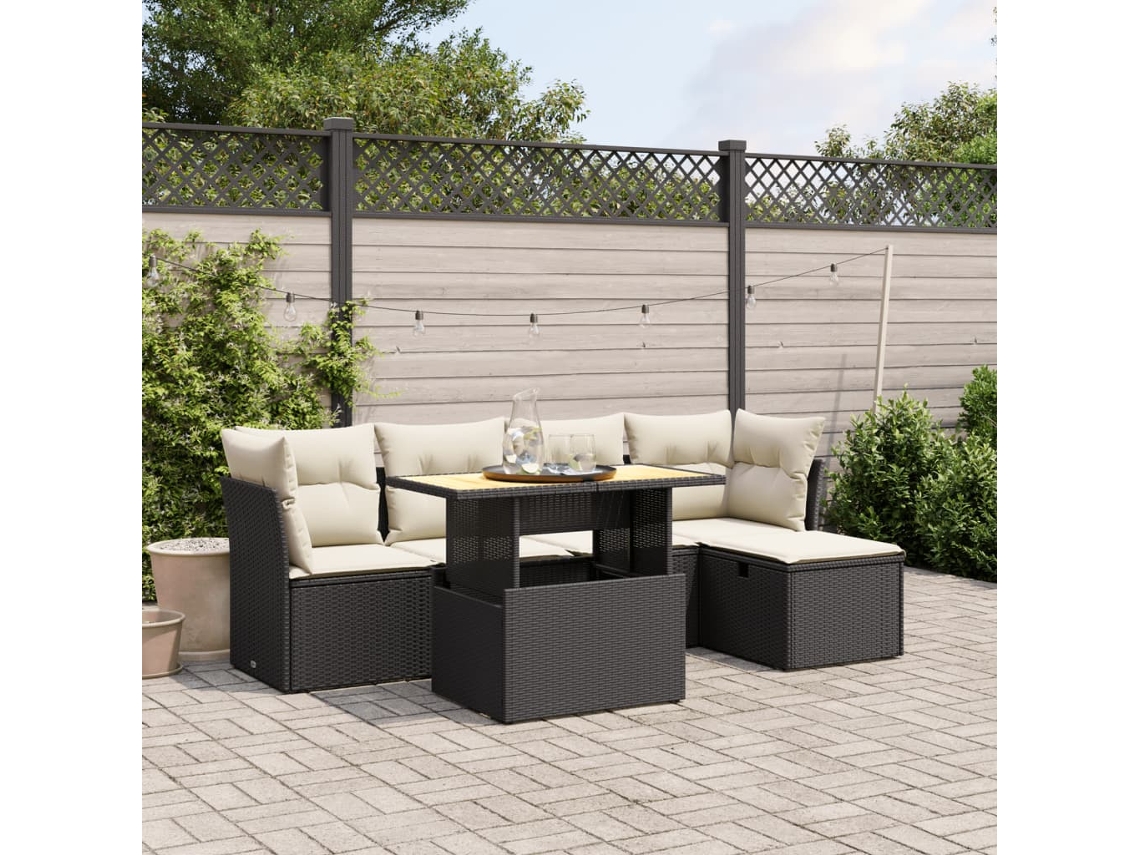 Vidaxl 6 Pcs Conjunto Sofás De Jardim C/ Almofadões Vime Pe Preto