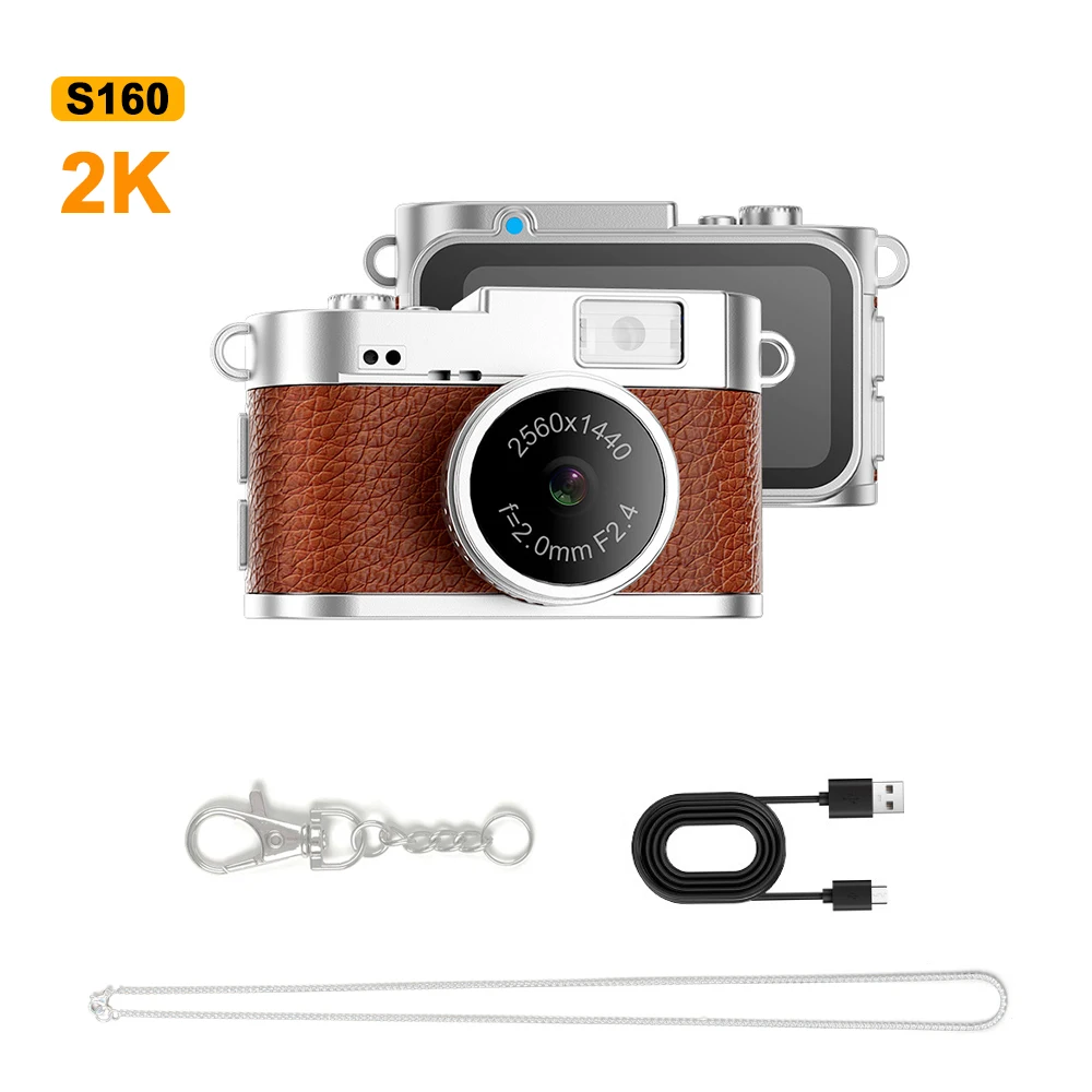 Mini Câmera Digital Retrô, Resolução de Tela 2k, Câmera Decorativa Portátil MDUG (marrom 16g)