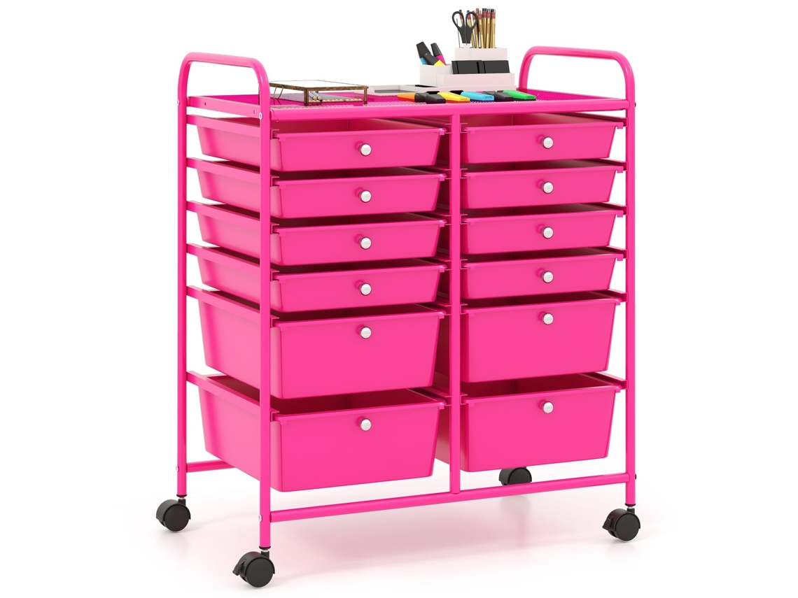 Tipo de Produto: Carrinho de Armazenamento Móvel com 12 Gavetas Estrutura Metálica Rosa NORTHIX