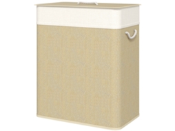Cesto Roupa Dupla com Tampa 100l (bambu, Cabos Corda)