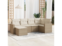 Vidaxl 6 Pcs Conjunto De Sofás P/ Jardim Com Almofadões Vime Pe Bege