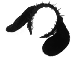Tiara Nuobesty Com Orelhas De Coelho Pretas, Cadarço Punk E Pontas Com Tachas - Tiara Para O Halloween
