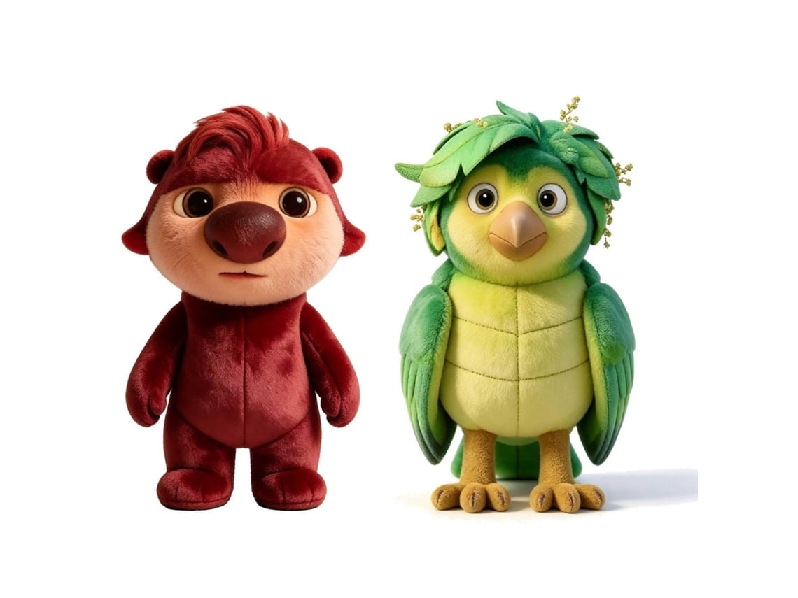 Conjunto De Pelúcias Urso Vermelho E Pássaro Verde, Macios, Presente E Decoração, 25cm