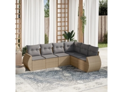 Vidaxl 6 Pcs Conjunto de Sofás P/ Jardim com Almofadões Vime Pe Bege