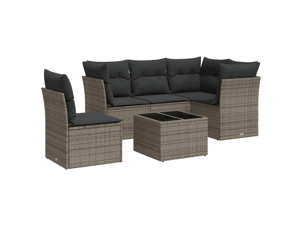 Conjunto de 6 Sofás de Jardim com Almofadões Vime Cinzento MAISON EXCLUSIVE (80x200 cm)