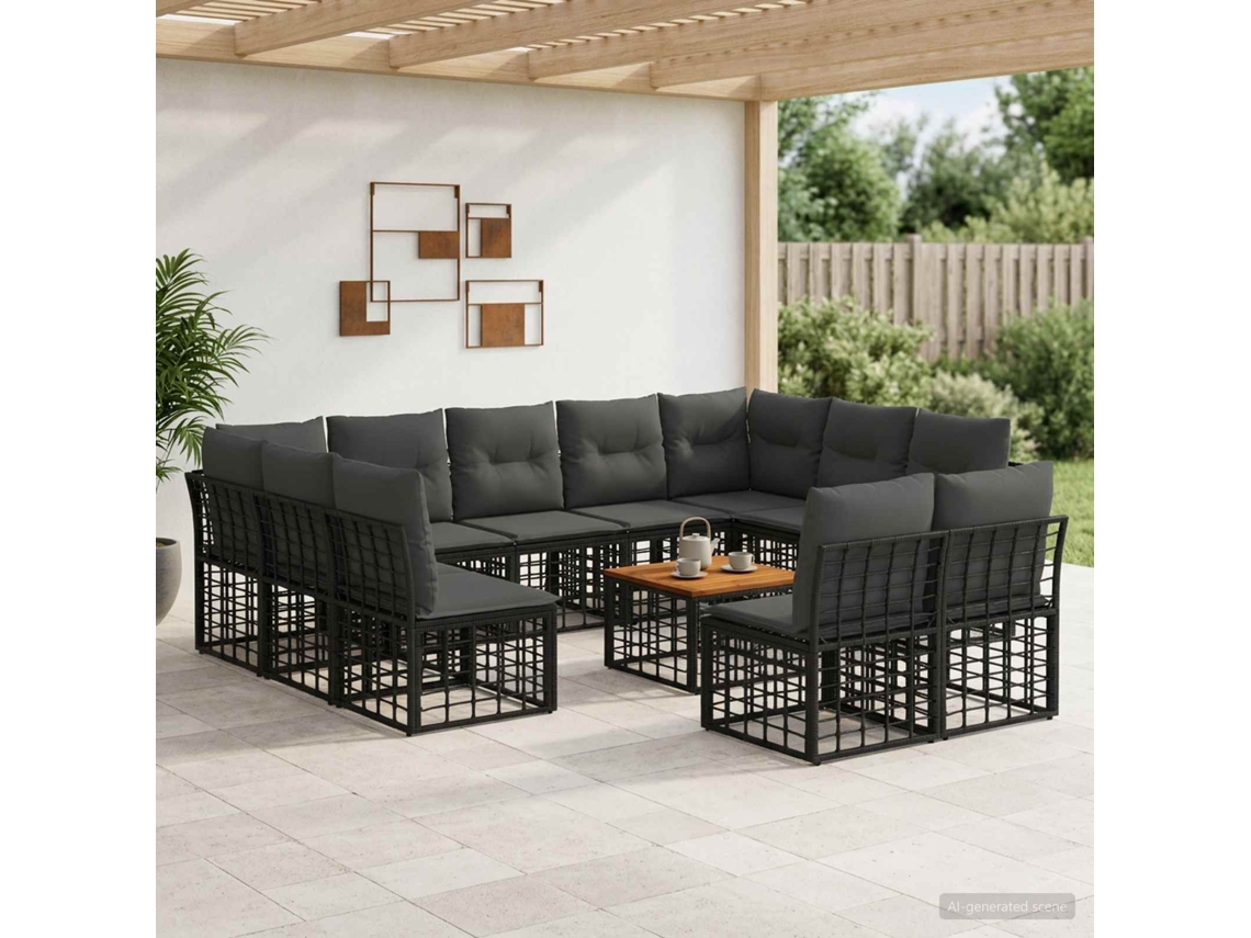 Vidaxl Conjunto De Sofás Para Exterior 12 Pcs Preto E Cinza Escuro
