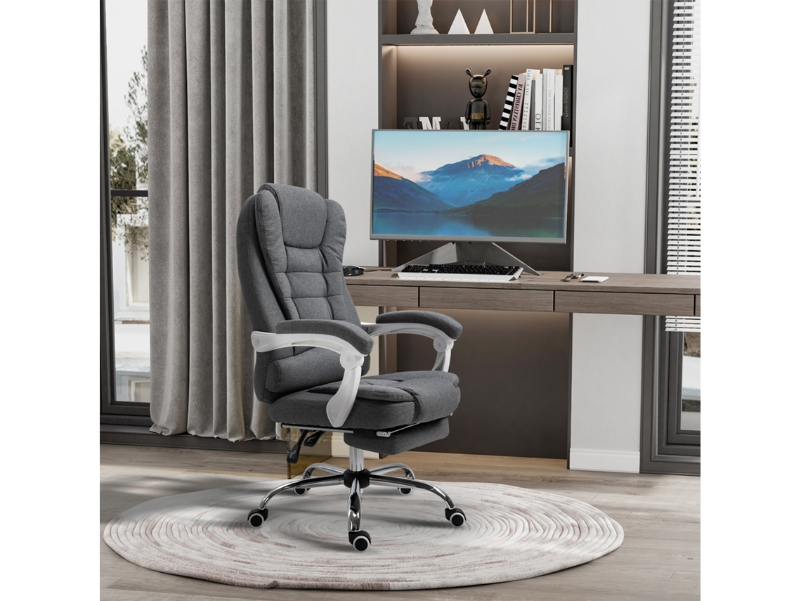 Cadeira De Escritório Ergonômica Com Apoio Para Os Pés Rebatível, Ajustável Em Altura E Inclinação, Cor Cinza Metálico Para Home Office Confortável
