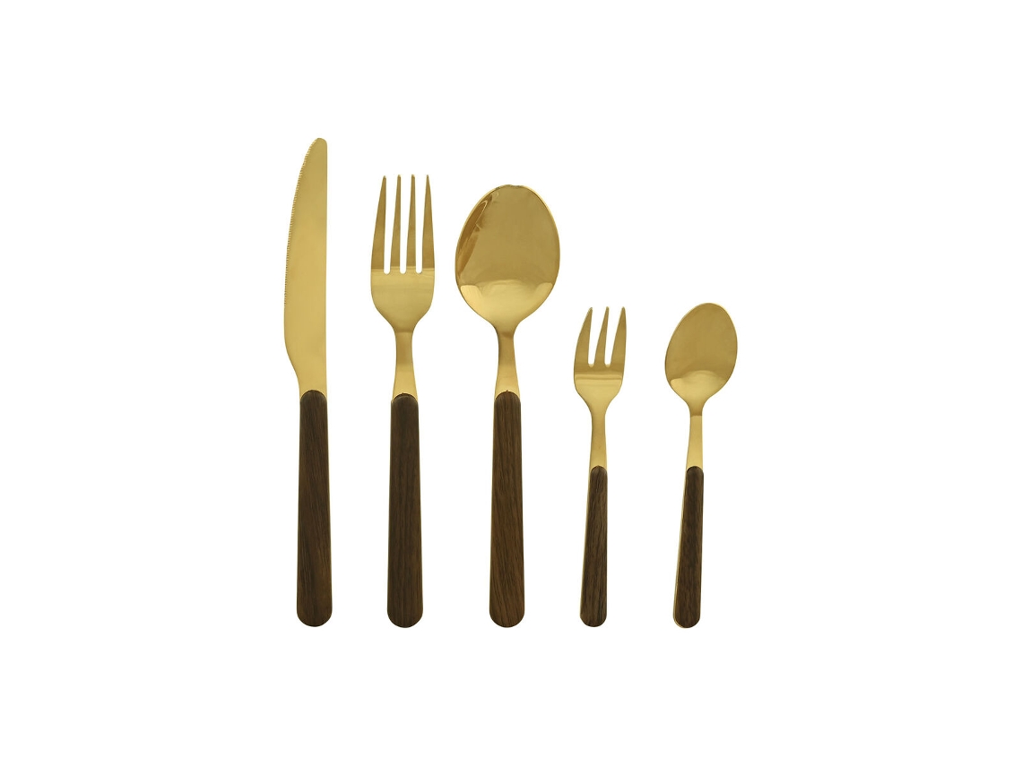 Faqueiro Casa Esprit Castanho Dourado Aço Inoxidável Abs 17 X 7 X 24 Cm 20 Peças