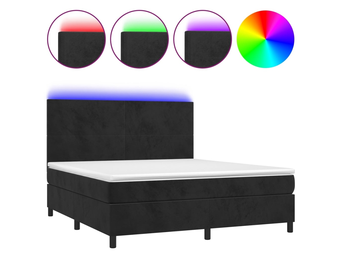 Cama Box Spring com Colchão LED Veludo Preto MAISON EXCLUSIVE (180x200 cm)