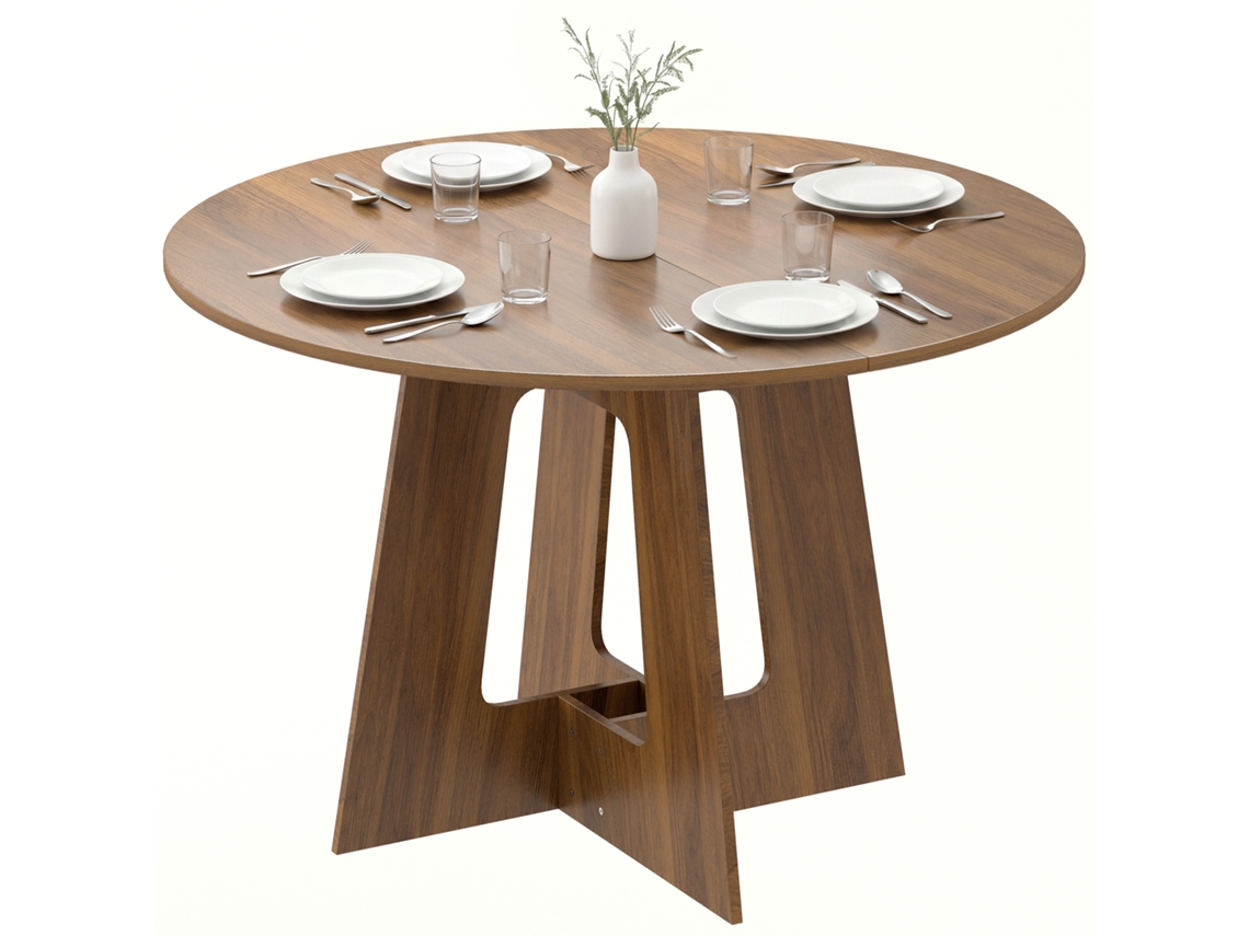 Mesa Redonda Para 4 Pessoas Diâmetro 110x73,5 Cm, Mesa De Cozinha Com Pés Cruzados, Cor Castanho