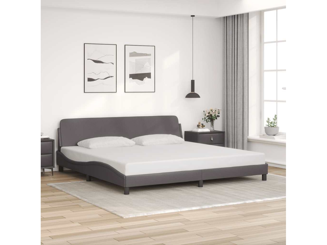 Vidaxl Estrutura De Cama Dover 200x200cm Couro Artificial Cinzento