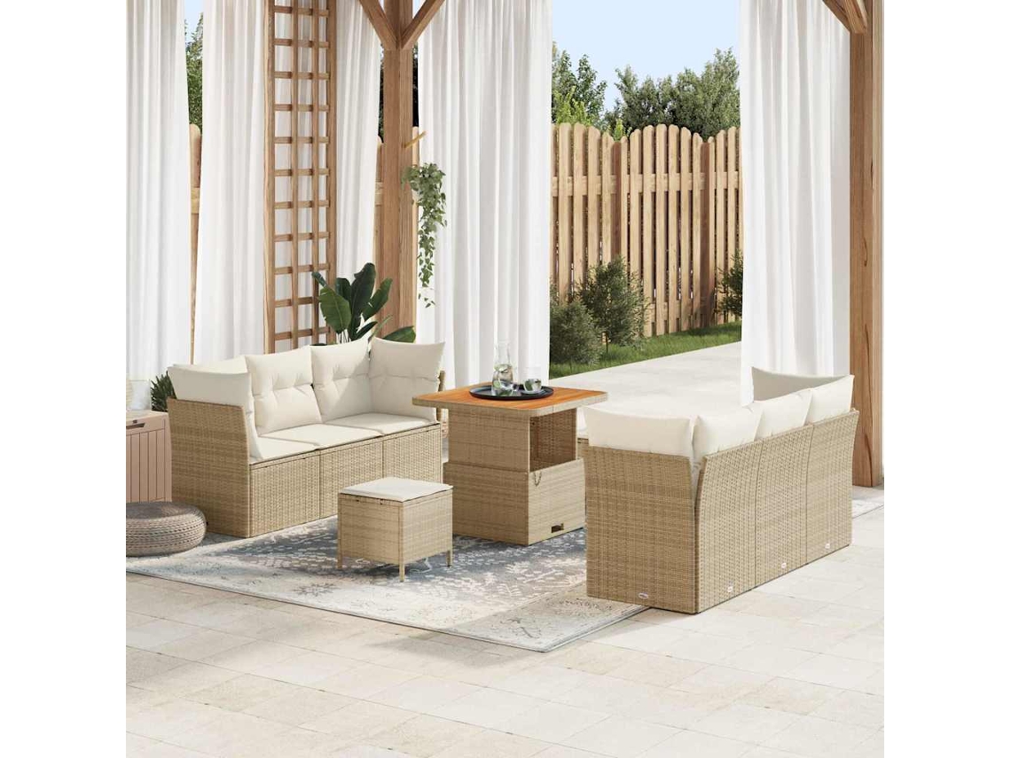 Vidaxl Conjunto De Sofá De Jardim 9 Pcs Bege E Creme Vime Pe