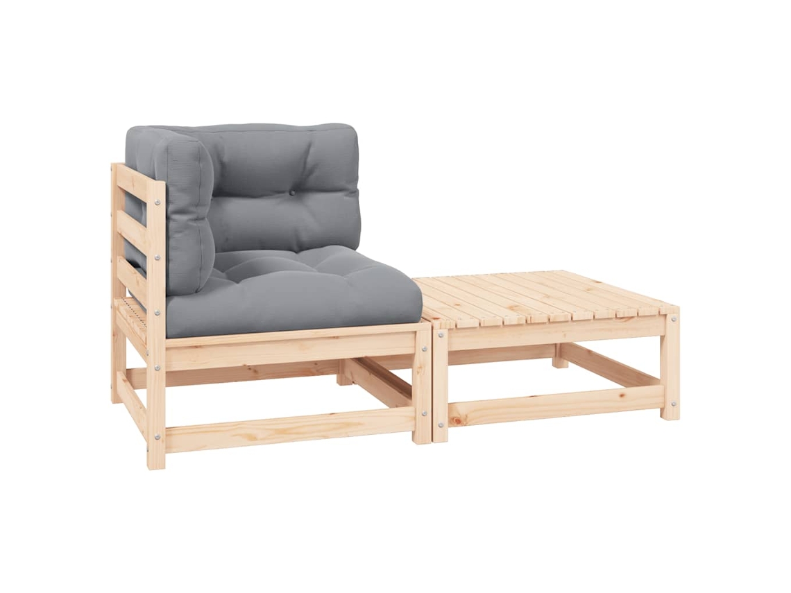 Vidaxl 2 Pcs Conjunto Lounge De Jardim Com Almofadões Pinho Maciço