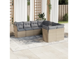 Vidaxl 8 Pcs Conjunto De Sofás P/ Jardim Com Almofadões Vime Pe Bege