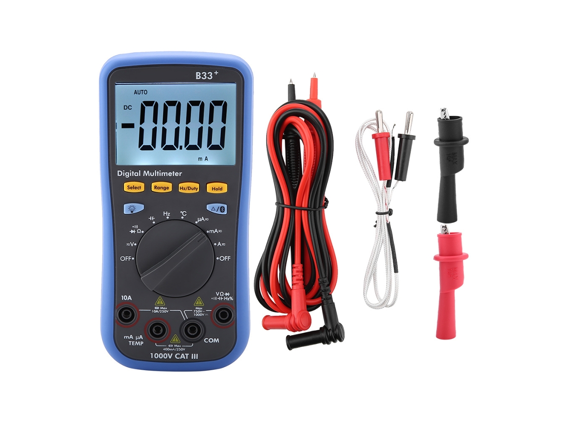 Yuru multímetro Digital B33+ com Lcd Display e Bluetooth para Medir Tensão Corrente Resistência