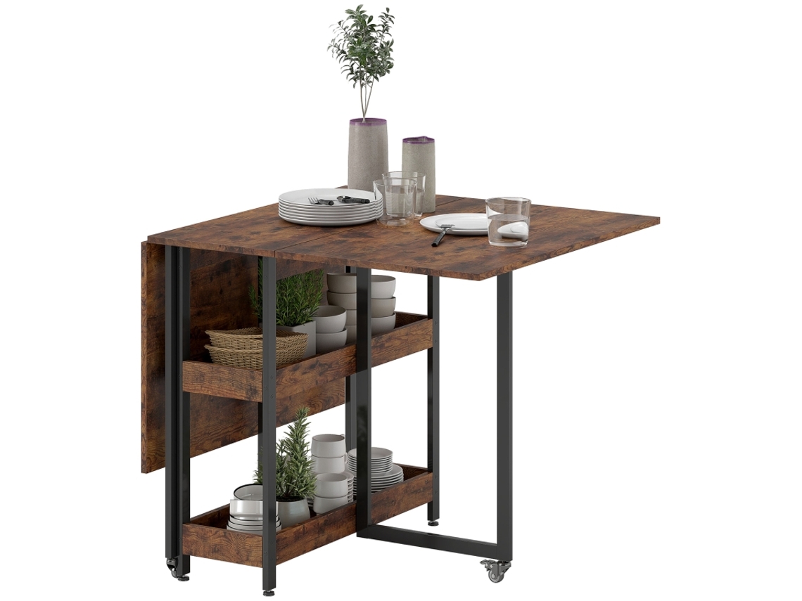 Mesa Jantar Dobrável Marrom 133,4x80x75cm, 2 Prateleiras, 2-4p. Cs