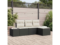 Vidaxl Conjunto De Sofá De Jardim Com Almofada 4 Pcs Preto Vime Pe