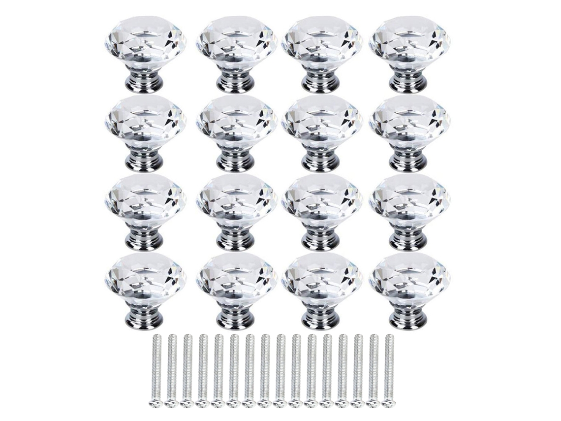 Laxiscreed Puxadores De Cristal Transparentes - Pack Com 16 Unidades, 40mm Para Móveis E Decoração