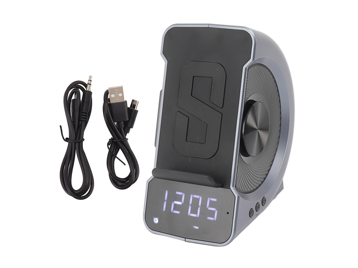 Altavoz Bluetooth 3 Em 1 Com Relógio Despertador E Carregamento Sem Fio 10w Para Mesa De Cabeceira Azul