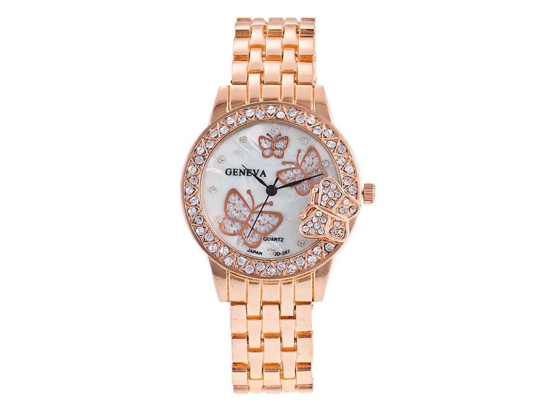 Relógio de Pulso Analógico de Quartzo com Pulseira de Aço Ouro Rosa Estilo Fashion