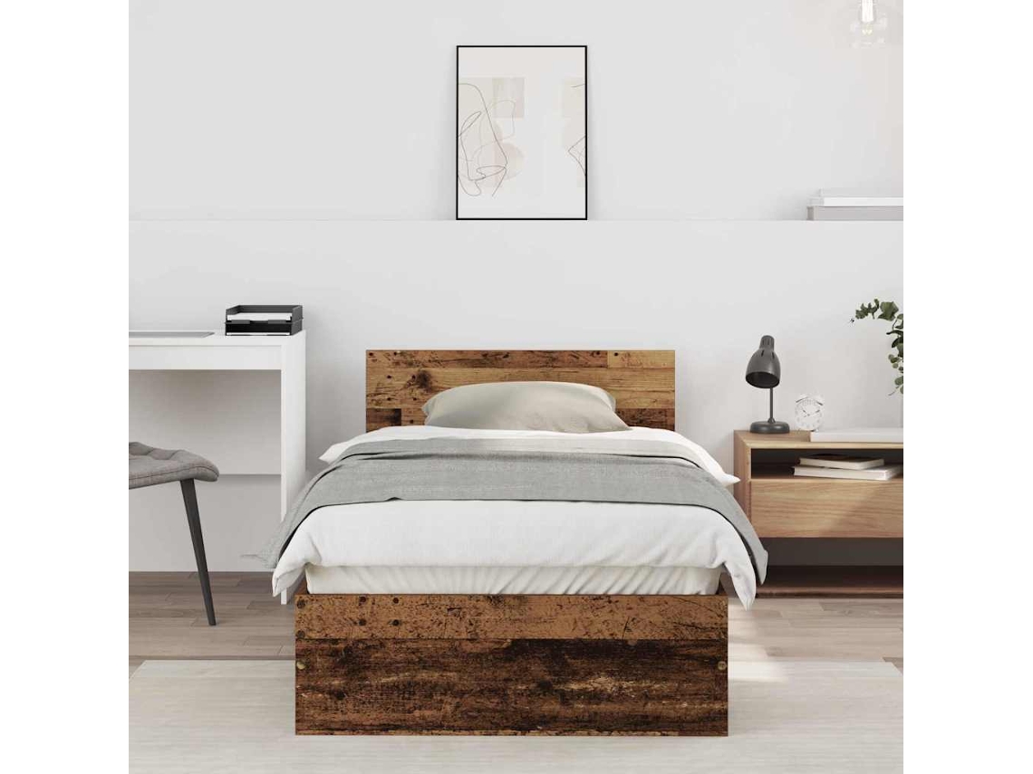 Vidaxl Estrutura da Cama Madeira Antiga 90 X 190 Cm Madeira Processada