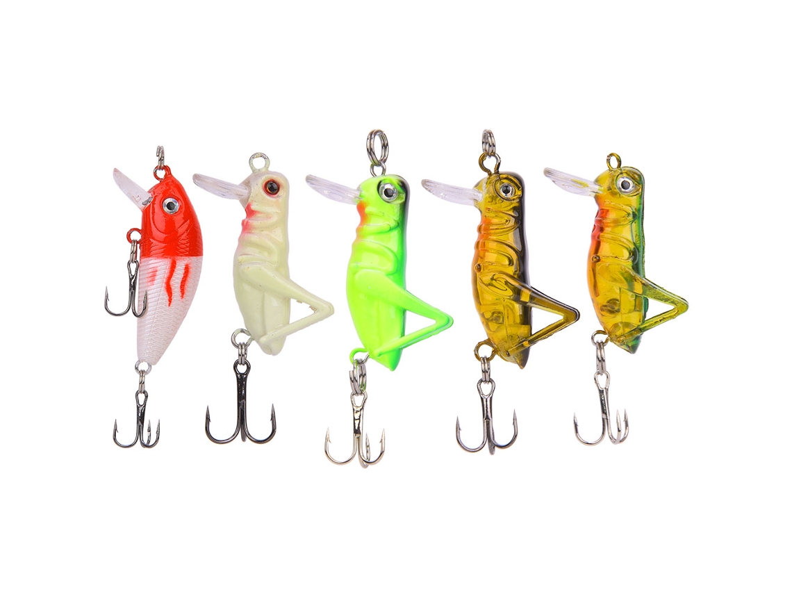 Kit 5 Iscas Artificiais Peixe Grilo Universal