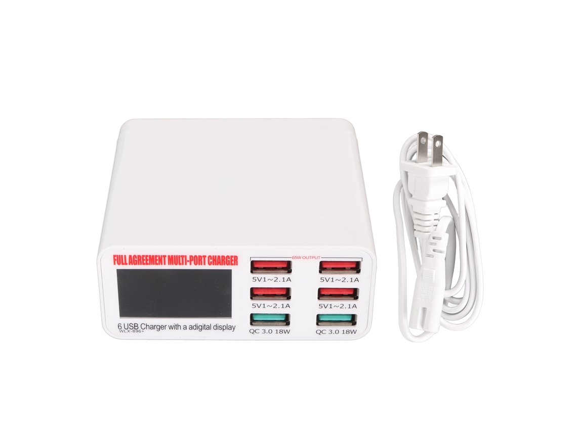 Estação de Carregamento Usb de 6 Portas com carregamento rápido 65w e display digital