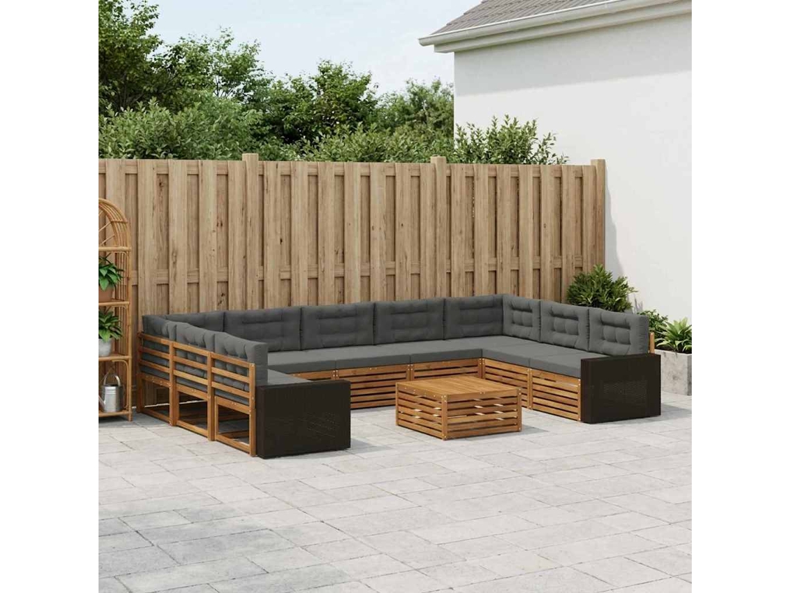 Vidaxl Conjunto De Sofás Para Exterior 10 Unid. Natural E Antracite