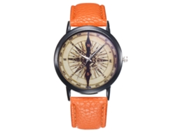 Relógio masculino de quartzo com pulseira de couro PU, mostrador redondo, modelo Zhoulianfa T425 laranja.