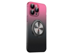 Capa Rígida De Pc Com Suporte E Mostrador Para Iphone 16 Pro Max, Cor Gradiente, Rosa E Preto