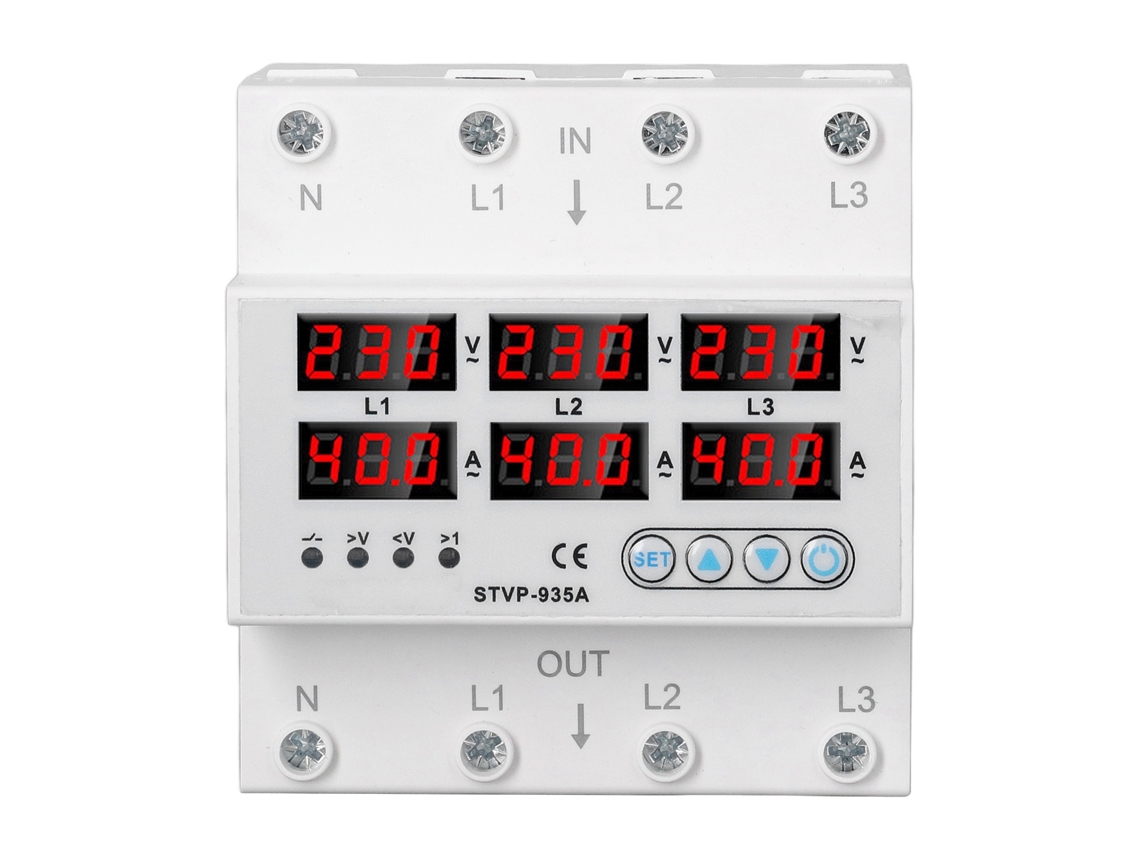 Protector de Tensão e Corrente Ajustável de 3 Fases com Tela Digital e Recuperação Automática AC220-380V 40A S/MARCA