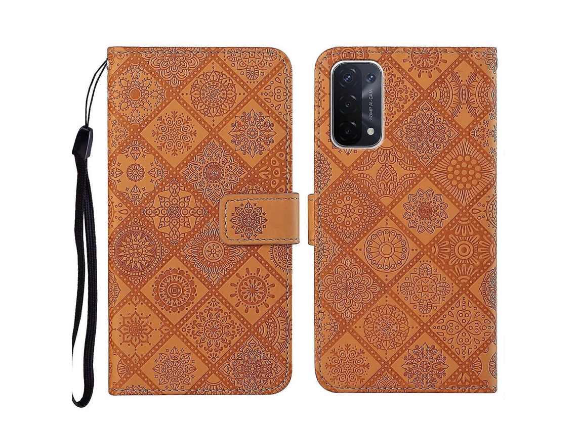 Capa De Celular Em Couro Com Padrão Étnico Em Relevo Para Oppo A74 5g