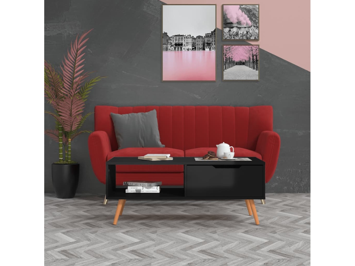 Vidaxl Mesa Centro 100x49,5x43cm Derivados De Madeira Preto Brilhante