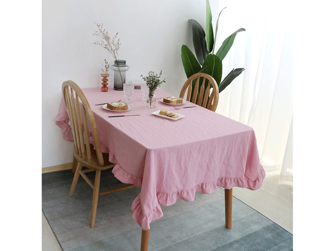 Toalha De Mesa De Algodão Com Babados, Lavável, Para Festa De Casamento, Jantar, Banquete, Decoração, Capa De Mesa De Luxo, Babados Rosa