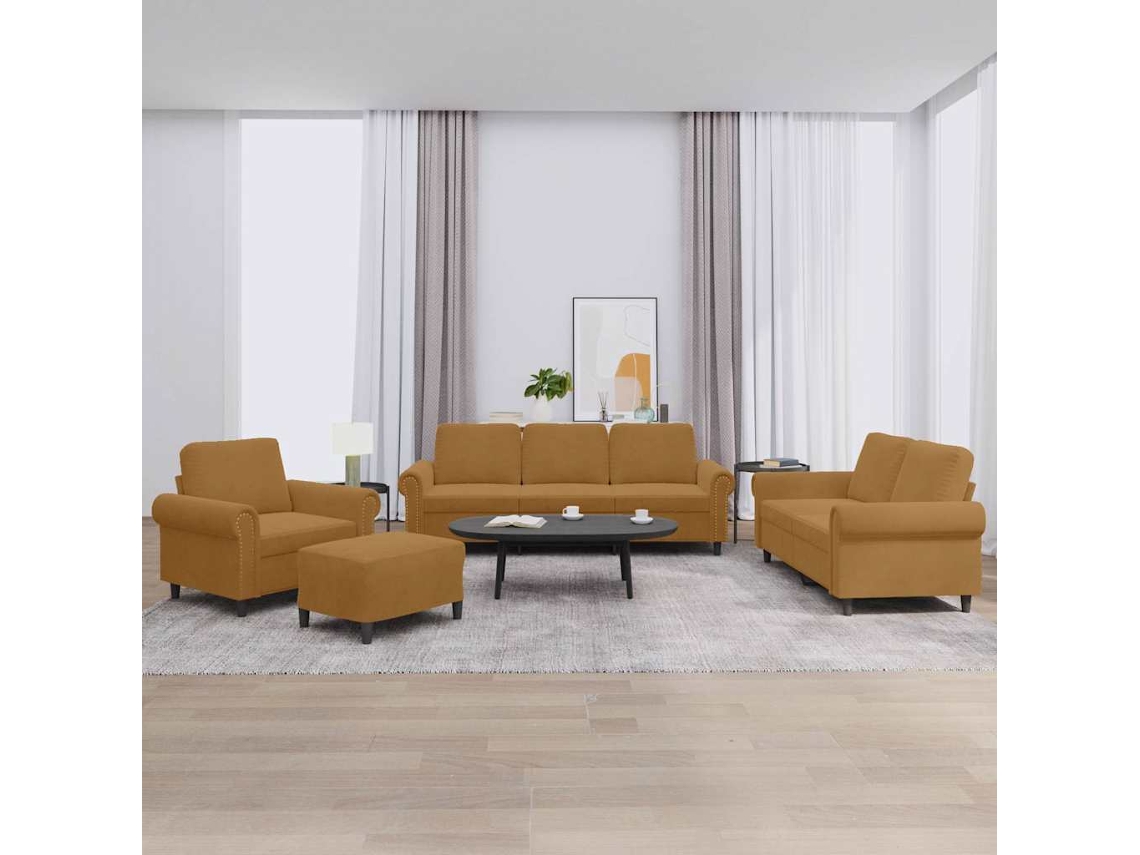Vidaxl 4 Pcs Conjunto De Sofás Com Almofadões Veludo Castanho