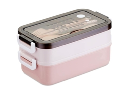 Caixa de Almoço Bento com Talheres, Microwavável para Trabalho e Camping Rosa