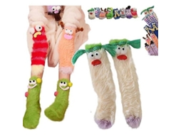 Meias divertidas de monstro peludo em veludo coral, modelo 2026, quentinhas e confortáveis para o Natal, presente ideal para mulheres.