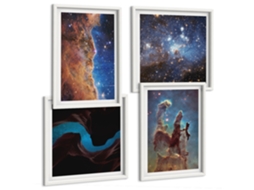 Galeria De Pinturas Murais Paisagens Espaciais, Galáxias Moldura Branca Pinturas De Quarto Espelharte (conjunto De 4 Imagens)