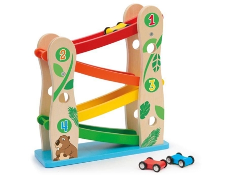 Brinquedo de madeira - SEVI - Wood Eco Smart - Rampa para carros com 3 veículos - Materiais certificados FSC