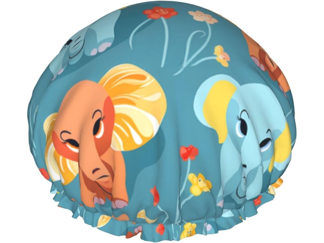Touca De Banho Feminina Little Elephant Blossom, Impermeável, Reutilizável, Com Cordão Elástico Lavável, Adequada Para